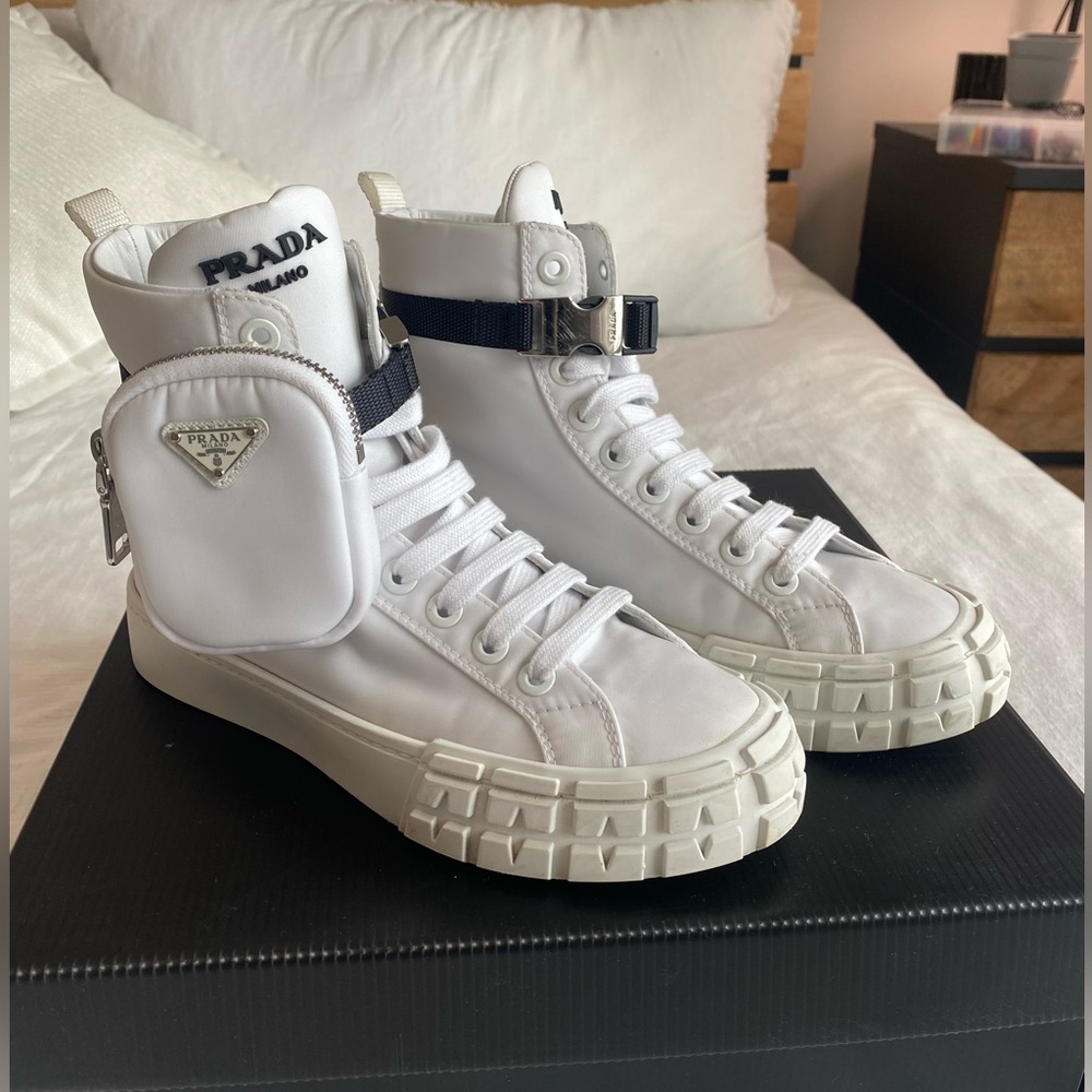 Prada Nylon Zip-Pouch High Sneakers